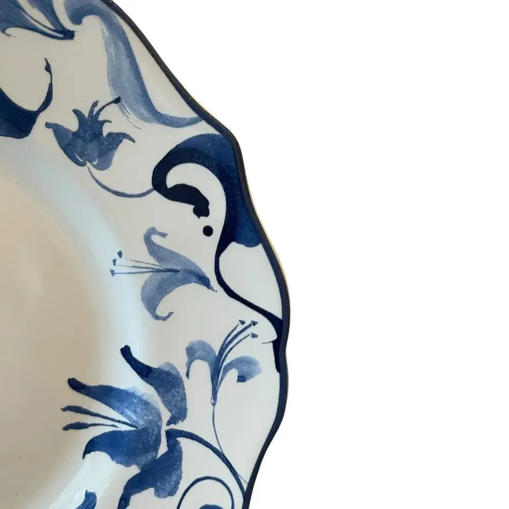 New 222 Fifth AYLA Blue Floral Porcelain 8.5in Salad Plates Scalloped Set of 4